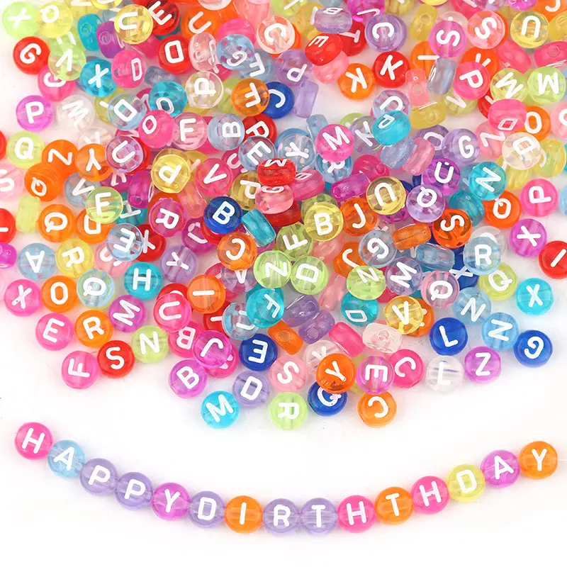 Colorful Oblate Initial Loose Beads DIY Bracelets Transparent Candy Color Acrylic Letter Beads for Jewelry Making