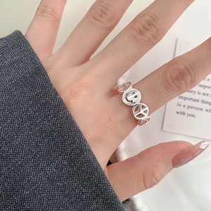 S925 Sterling <b>Silver</b> Hollow Smiley Face <b>Ring</b> For Women Simple <b>Adjustable</b> Design Gift Jewelry - Product Image 2