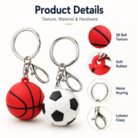 Porte-clés en caoutchouc 3D personnalisé en gros, en forme de ballon de sport (basket-ball, football, soccer) en silicone, pour cadeaux promotionnels