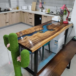 Sud Américain noyer noir en bois massif à manger tables haut bleu <span class=keywords><strong>table</strong></span> transparente une crèche rivière <span class=keywords><strong>table</strong></span> en résine époxy - Product Image 5