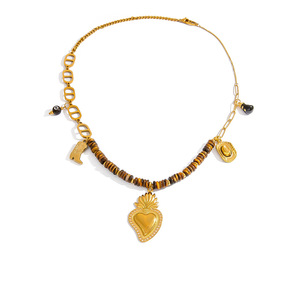 Collar de Acero Inoxidable con Colgante de Corazón y Piedra de Tigre, Cadena Chapada en Oro de 18k, Joyería de Moda para Mujer - Product Image 5