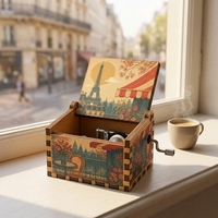 Boîte à musique à manivelle, boîte à musique en bois à remonter avec motif Tour Eiffel Paris, art café français, cadeau de voyage vintage en gros