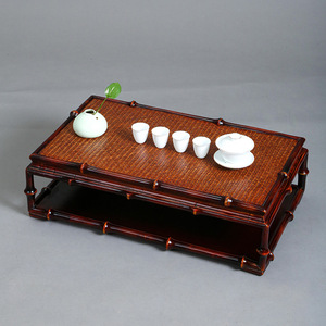 Bamboo Woven Chinese Style Tea Table Rectangular Trestle Base Outdoor Use - Product Image 2
