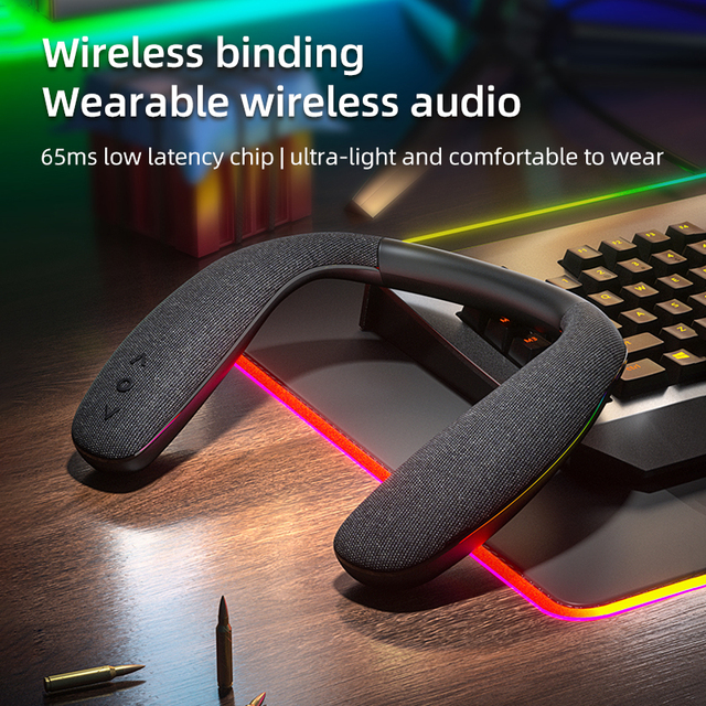 Neckband Speakers Blue Tooth Portable Wireless Wearable Neck True 3D Stereo Surround Sound Outdoors Speaker