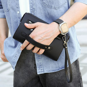 Portefeuille long pour homme, style business décontracté, pochette à double fermeture éclair, grande capacité, plusieurs emplacements pour cartes, avec fermeture en PU et verrouillage par empreinte digitale - Product Image 2