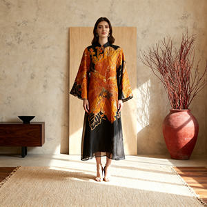 Abaya personnalisée en polyester imprimé élégant de qualité supérieure pour femmes musulmanes, robe avec devant ouvert, hijab, vente en gros OEM - Product Image 1