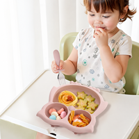 Ensemble de vaisselle incassable en silicone pour bébé en forme de hibou, 6 pièces, avec assiette à ventouse, tasse à bec, bavoir, bol, cuillère et fourchette