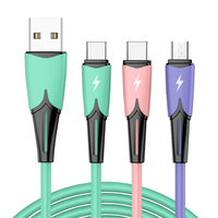 Kabel Pengisi Daya USB 3 in 1 5A Pengisi Daya Cepat dengan Bahan TPE Konektor Micro USB Type-C L untuk Ponsel & Tablet