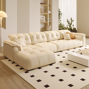 Divano Angolare a <span class=keywords><strong>L</strong></span> in Stile Crema Francese, Morbido Divano Minimalista per Soggiorno - Product Image 5