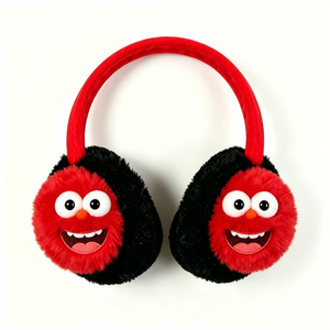 Orejeras de Felpa con Diseño de Cara Blanca y Negra, Diadema Roja, Accesorio de Invierno - Product Image 4