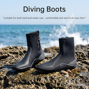 Botas de buceo de neopreno con cremallera, suela de goma antideslizante, botines de buceo cálidos, resistentes a cortes, zapatos acuáticos para snorkel y apnea. - Product Image 1