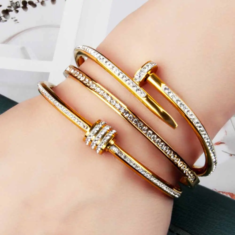 E-Commerce Hot Sale Premium Source Jewelry Accessories 3 Piece Combination Design Diamond Set Stainless Steel 18K Gold Bracelet