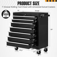 Caja de Herramientas Rodante de Metal con 7 Cajones, 27.95"D, Ruedas, Sistema de Bloqueo Resistente para Garaje/Almacén/Taller
