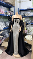 Robe de soirée LM D256 Y2K Sweet Ruched Leopard Silver Sequin A-Line avec nœud noir et cape surdimensionnée pour gala