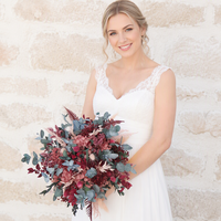 Bouquet d'hortensias et d'eucalyptus préservés pour la décoration intérieure, plantes florales de mariage, rose brumeux magenta, arrangement bohème pour mariage