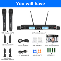 Mikrofon sistem nirkabel UHF ganda, mic Display LED dapat diisi ulang USB XLR Dual Channel
