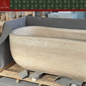 Baignoire ovale autoportante en travertin beige GOLDKING pour villa méditerranéenne, pierre naturelle, pores scellés, OEM personnalisé - Product Image 3