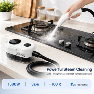 เครื่องทำความสะอาดไอน้ำแบบมือถือ 1500W 3 บาร์ ความจุ 1000 มล. เครื่องทำความสะอาดแบบพกพาแรงดันสูง พร้อม 6 ระดับปรับความร้อนได้ ร้อนเร็ว รับผลิตแบบ OEM ODM - Product Image 2