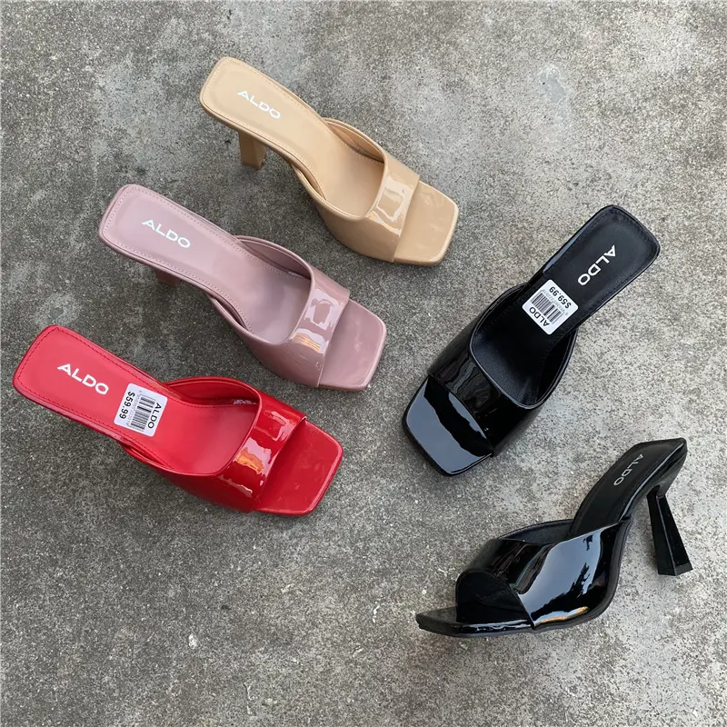 Elegant Girls High Heel Sandals Slippers .stiletto Heel,Square Toe Casual Party Summer Women Mules Heels Shoes