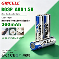 Batería Seca de Zinc-Carbón GMCELL 1.5V R03P AAA No.7 de Alta Resistencia para Juguetes, Linternas y Electrodomésticos, 2160 Piezas/Caja