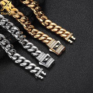 12MM European American Trendy Unisex Bangles Cuban Chain Zircon Spring Buckle 18K Gold Plated Hip Hop Inspired Claw Setting - Product Image 6