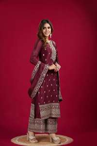 Salwar Kameez pour femmes en soie Chinnon de haute qualité, broderie lourde, manches longues, traditionnel, séchage rapide, séquence exclusive - Product Image 2