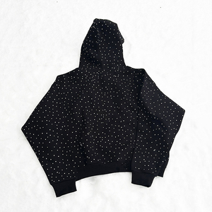 โลโก้สั่งทำจากผู้ผลิต ผ้าหนา 500gsm สีดำ ประดับกลิตเตอร์ 3 มิติ ลายเพชร ผ้าฝ้าย 100% ประดับคริสตัลเต็มตัว ทรงโอเวอร์ไซส์ - Product Image 3