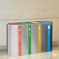 Vente en gros Poubelle d'aéroport écologique intérieure/extérieure en acier inoxydable à 4 compartiments Couvercle de poubelle Poubelle de recyclage colorée