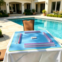 Tapete de Mahjong Plegable de Lujo para Viaje, Bonito y con Bordes Festoneados, Antideslizante, Reductor de Ruido, Mesa de Juego para Mahjong, Dominó y Fichas