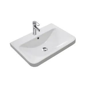 Popular smart spray glaze bathroom cabinet basin Rectangular rounded Ceramic Basin 600mm bathroom wash basin