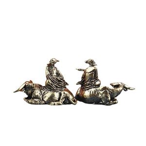 Figurine en laiton Dingtong Laozi montant un bœuf, objet décoratif artistique rétro, artisanat, maison, bureau, salle d'étude, culturel et petit objet décoratif. - Product Image 5