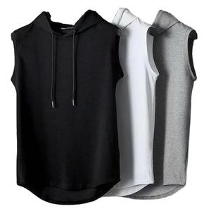 Của nam giới giản dị hip-hop áo không tay vest Top mui xe màu rắn ren-up T-Shirt worested vải in kỹ thuật số trống - Product Image 1