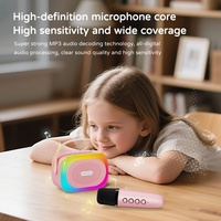 Speaker Mini Nirkabel 5.3 Portabel Luar Ruangan dengan Mikrofon Ganda, Slot Kartu, Mikrofon Karaoke, Lampu LED RGB, Plastik