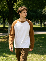 T-shirt Raglan Premium en Polyester Coton Épais pour Homme, Manches Longues, Bicolore, Style Baseball, Plusieurs Couleurs Disponibles