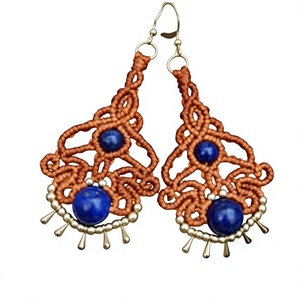 Pendientes de Araña Vintage, Macramé, Cuentas de Latón, Plateados, Hechos a Mano, Certificados por IGI, para Fiestas, Bodas, a la Moda - Product Image 1