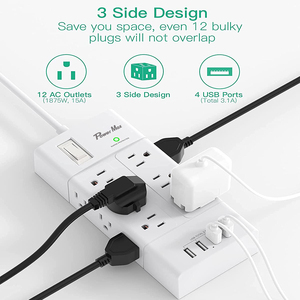 Di alta qualità <span class=keywords><strong>12</strong></span> AC Desktop Power Strip con 4 USB-C a parete montabile 15A sovratensione Flat Plug 3 ampi spazi - Product Image 5