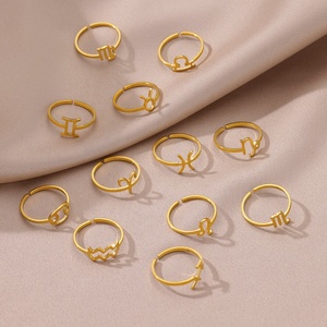Atacado New Fashion Jewelry Ring 12 Zodiac Ring Aço Inoxidável Símbolo Ajustável Birthstone Anel de Abertura Ajustável para As Mulheres - Product Image 3