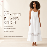 Robe longue d'été décontractée pour femme en coton naturel froissé, sans manches, avec dentelle sexy, style camisole, pour la maison