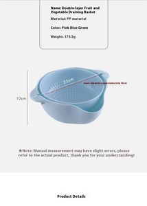 Bac à double couche en plastique moderne et créatif pour fruits et légumes, outil de lavage domestique pour la cuisine avec fonction de drainage - Product Image 2