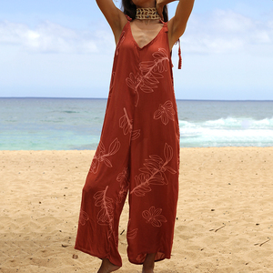 Combinaison hawaïenne sur mesure à imprimé vintage, col en V, bretelles, en rayonne de haute qualité, coupe large - Product Image 1