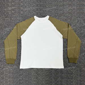 300 Gsm Heavyweight Custom Puff Print T-Shirt 100% Cotton Oversized Waffle Knit Long Full Sleeve T-shirt Men Thick <strong>Thermal</strong> <strong>Tops</strong> - Product Image 2