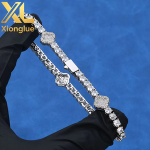 Rapper Jewelry Cuban Chain Brass 18k Gold Plated Copper White Zircon Claw Setting 0.3m Plating Bracelet for <b>Men</b> or Women - Product Image 5