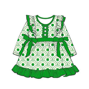 Vêtements de haute qualité pour filles, boutique de vêtements pour sœurs, prix d'usine, vêtements pour enfants, robe d'été verte à <span class=keywords><strong>quatre</strong></span> feuilles de trèfle - Product Image 1