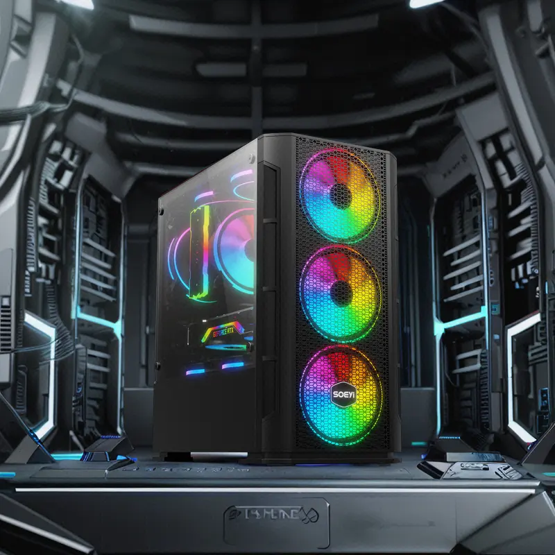 Estojo de pc 2023 도매 새로운 디자인 된 사용자 정의 마이크로 ATX 강화 유리 RGB PC Hulle 게임용 컴퓨터 PC 케이스