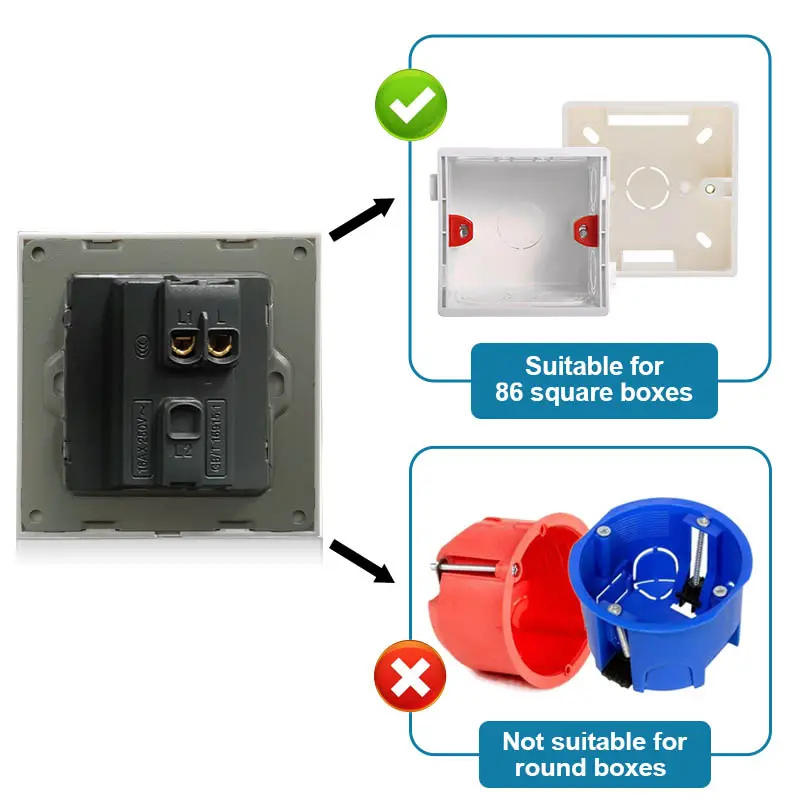 Interrupteur mural pour panneau PC 1 voie 16A AC 250V 16A Indicateur de fluorescence interrupteur marche/arrêt