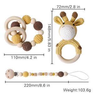En bois <span class=keywords><strong>Crochet</strong></span> Dentition Pour Animaux De Qualité Alimentaire Organique Bébé <span class=keywords><strong>Hochet</strong></span> Jouet Et Bracelet Chaîne de Sucette Ensemble - Product Image 6