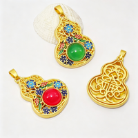 Pendentif en alliage de zinc ajouré en forme de gourde, style ethnique, avec fleur émaillée et résine incrustée, pour la création de colliers faits main