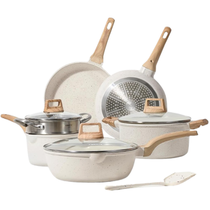Trắng Granite cảm ứng bếp Cookware Set 10 cái không dính gốm chậu và chảo cho nấu ăn và chiên thân thiện với môi - Product Image 1