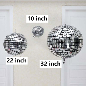 Fournitures <span class=keywords><strong>de</strong></span> fête <span class=keywords><strong>de</strong></span> danse Disco 80s décorations 4D métallisé or argent ballons Disco 22 pouces ballon en aluminium ballon miroir métallique - Product Image 5