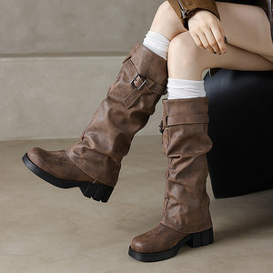 BUSY GIRL X4597 <span class=keywords><strong>Stivali</strong></span> Alti da Donna con Fibbia, Tacco Basso Quadrato, Autunno Inverno, Pieghevoli, Casual, Quotidiani, <span class=keywords><strong>Stivali</strong></span> da Equitazione - Product Image 2